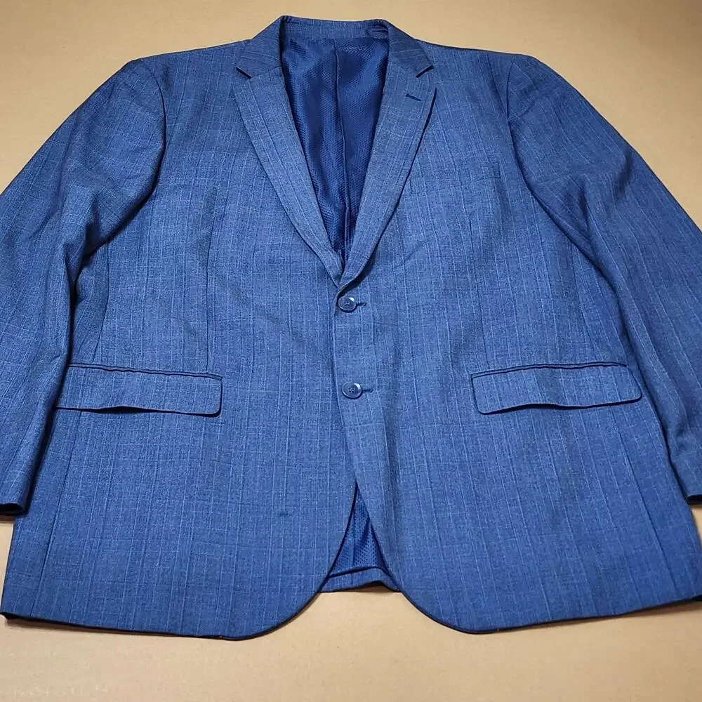 Bocaccio Uomo Suit Jacket Mens 48L Blue Stripe Poly Rayon Two Button Blazer